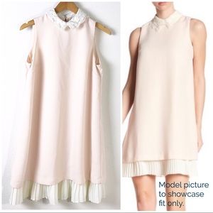 Nanette Lepore Blush Pleated Hem Lace Collar Dress